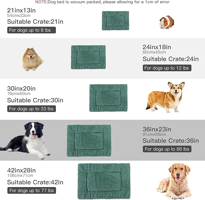 BVAGSS Reversible Dog Crate Pad, Memory Foam Pet Bed Mat, Soft Warm Machine Washable Sleeping Kennel Mattress for Small Medium Dogs XH079 (24''x18''x1.6'',Green)