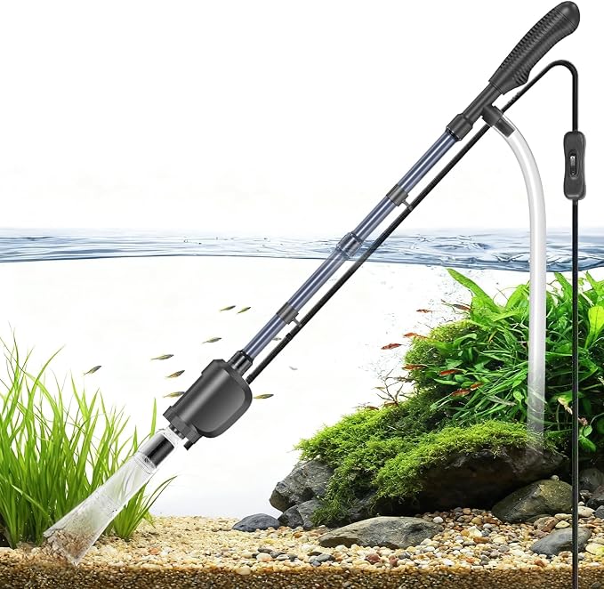Electric Aquarium Gravel Cleaner, 36W 580 GPH Water Changer and Filter | Adjustable flow, 15 cm telescopic tube, 1.5 m hose, reusable sponge, low-water cleaning, and tool-free assembly