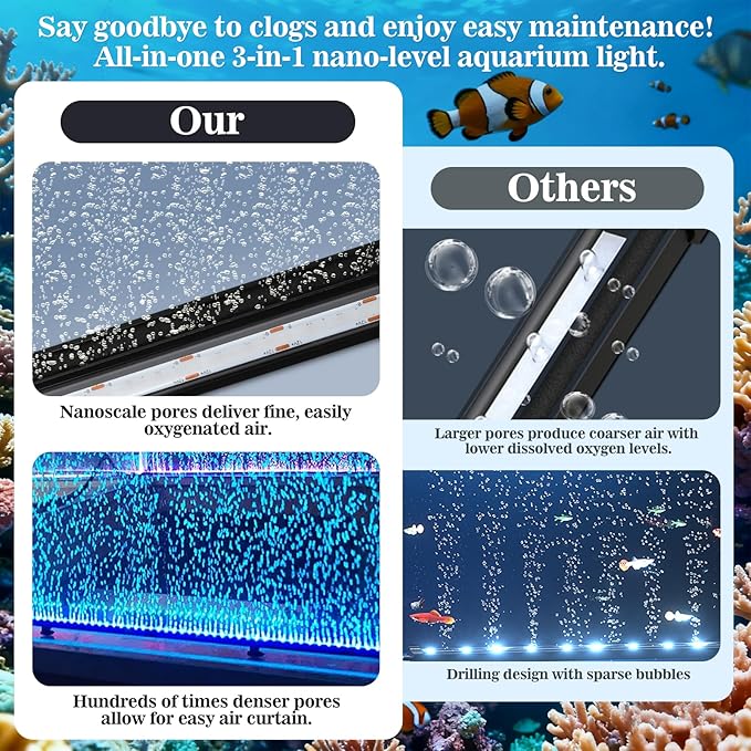 Submersible Fish Tank Aquarium Light: Underwater Aquarium Bubble Lights with Adjustable Brightness Colors -IP68 Waterproof Bubble Lights with Remote and Suction Cups for 20-25 inch Aquarium Fish Tank