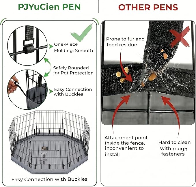 PJYuCien Dog Playpen with Bottom Pad - Metal Foldable Exercise Pen, 8 Panels 24" H x 24" W Indoor Outdoor Pet Fence Puppy Crate Kennel, Gray