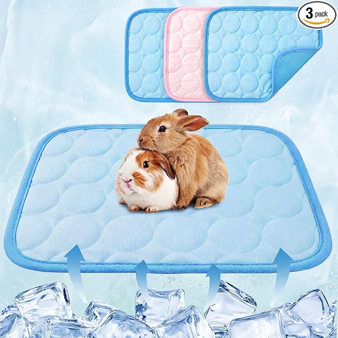 Jetec 3 Pcs Bunny Guinea Pig Beds Soft Bunny Mats Warm Guinea Pig Mat Small Animal Bed Pads Fleece Sleeping Pads for Indoor Rabbit Hamster Squirrel Hedgehog Chinchilla (Ice Silk,Summer,Pink)