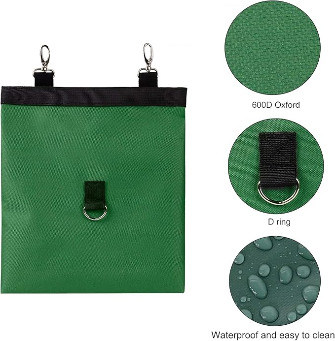 Rabbit Hay Feeder Bag Guinea Pigs Hanging Hay Rack Manger Holder Dispenser Small Animal Feeder Storage Pouch for Bunny Chinchilla Hamster (Green, 2 Windows)