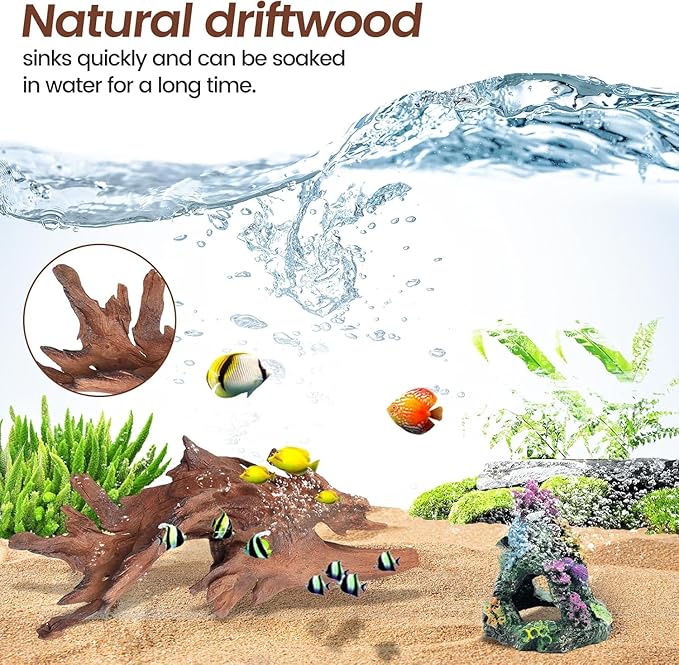 5-Piece 4-8 Inches Natural Aquarium Driftwood Decorations - Aquascape Decor for Fish Tanks, Betta Hideouts, Reptile Enclosures & Plant Attachment
