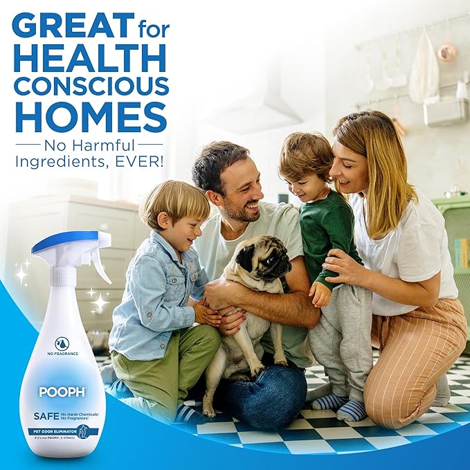 POOPH Pet Odor Eliminator Spray 32oz Fragrance Free Odor Remover for Dogs and Cats Urine Poop Pee Deodorizer for Carpet Furniture and Litter Box