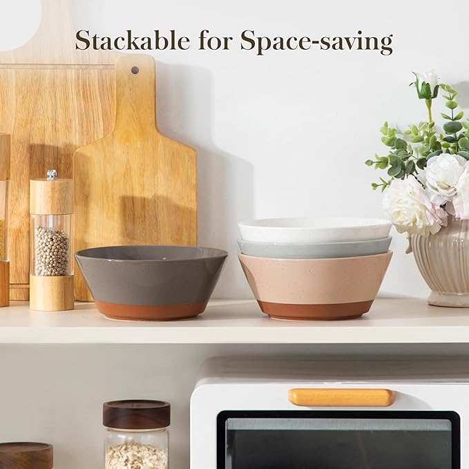 MALACASA Soup Bowls, Ceramic Salad Bowls Set of 4, 36oz Ceramic Bowls for Ramen, Cereal, Fruit and Pho, Microwave & Dishwasher Safe, Speckled Deep Bowls, Multicolor