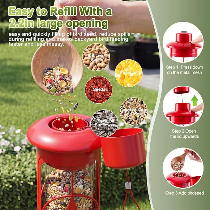 Squirrel Proof Bird Feeders for Outdoors with Weight-Activated, 3LB Large Metal Wild Bird Feeders for Cardinals,Blue Jay,Finch, Weatherproof Durable Tube Hanging Bird Feeder for Backyard,Garden,Patio