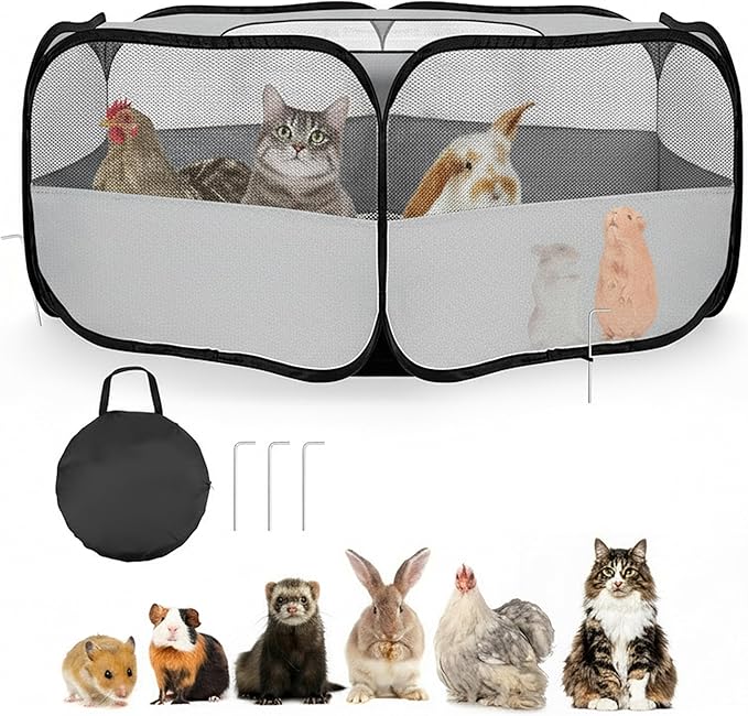 Small Animal Playpen with Mesh Cover & Waterproof Bottom Cat Tent Chicken Brooder Rabbit Guinea Pig Cage Playpen for Small Animals Indoor Outdoor Use