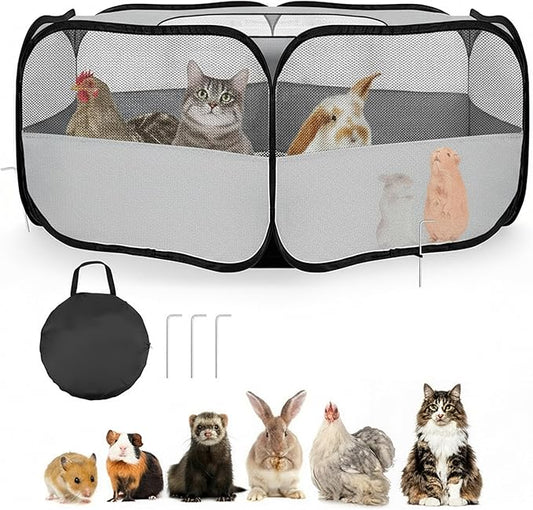 Small Animal Playpen with Mesh Cover & Waterproof Bottom Cat Tent Chicken Brooder Rabbit Guinea Pig Cage Playpen for Small Animals Indoor Outdoor Use