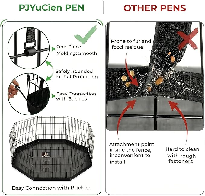 PJYuCien Dog Playpen with Bottom Pad - Metal Foldable Exercise Pen, 8 Panels 42" H x 24" W Indoor Outdoor Pet Fence Puppy Crate Kennel, Black
