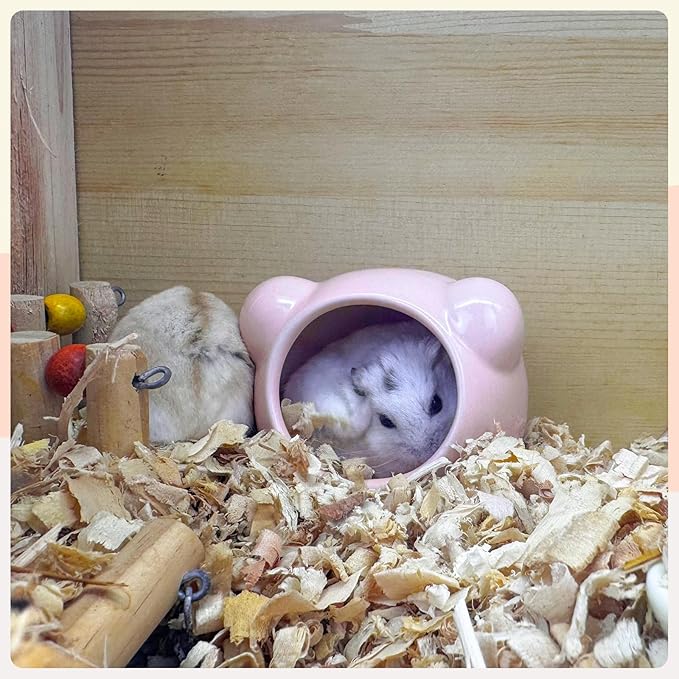 Ceramic Hamster House, Cute Animal Shaped Hamster Cave, Summer Cool Small Animal Hideout Habitat Decor for Dwarf Hamsters, Small Gerbils (Grey)
