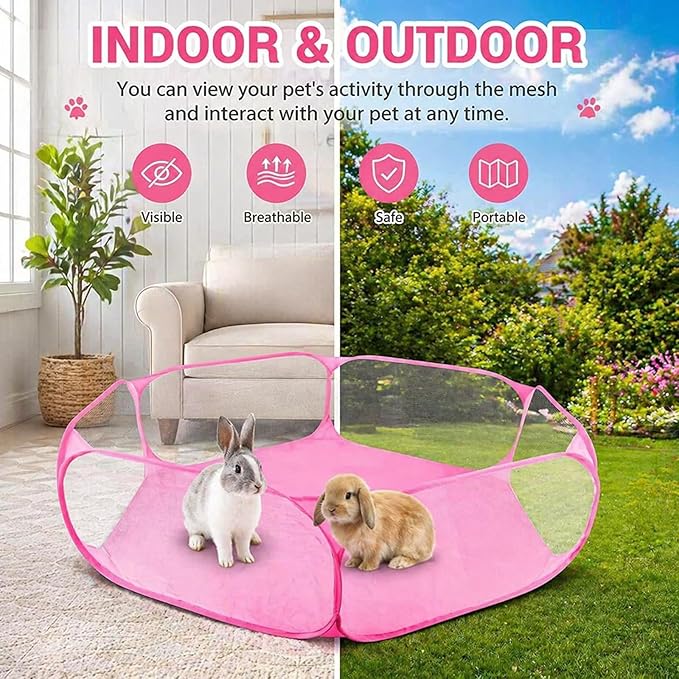 RYPET Guinea Pig Playpen - Breathable & Transparent Pet Playpen Pop Open Outdoor/Indoor Exercise Fence, Portable Yard Fence for Guinea Pig, Rabbits, Hamster, Chinchillas and Hedgehogs