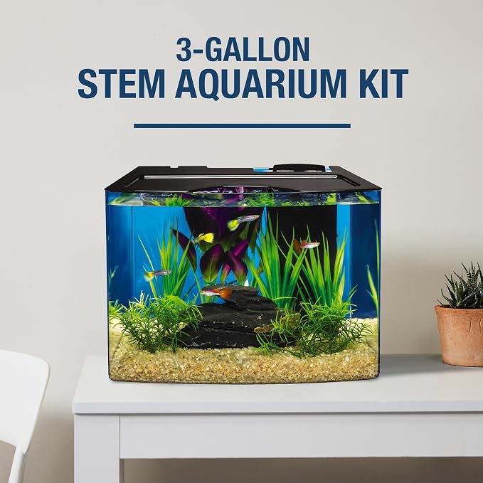 Tetra Crescent STEM 3 Gallon Fish Tank Kit | Aquarium Kit Includes STEM Activity Booklet, White LEDs, 3 Gal Curved Tank, Filter & Cartridge, Test Strips, Thermometer