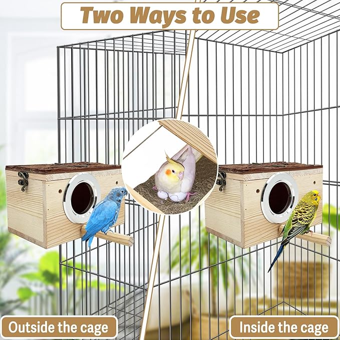 Tfwadmx Parakeet Nesting Box Wooden Parrot Nest Cockatiel Nesting Bird Breeding Box House with Perch for Parrot Parakeet Cockatiel Lovebirds Budgie Conure