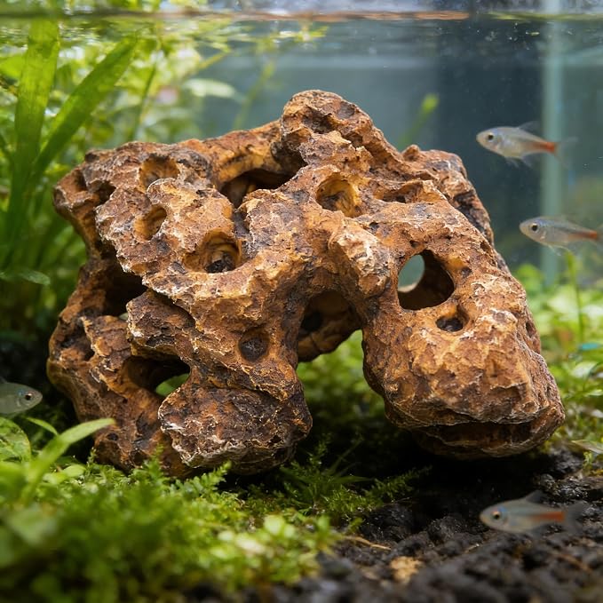 M2cbridge Large Aquarium Resin Holey Rock Hideout Mountain Hideaway Cave A | harmless resin,innovative porous design,multiple entry and exit points