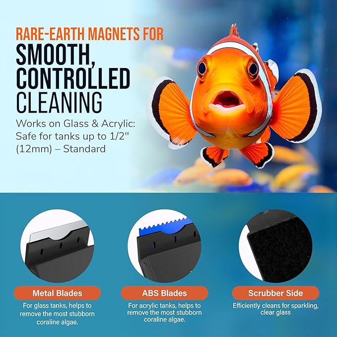 Flipper Edge 2-in-1 Scrubber Scraper Floating Magnetic Fish Tank Aquarium Cleaner with Dual Blades - Efficient Glass & Acrylic Aquarium Cleaning Tools (Standard)