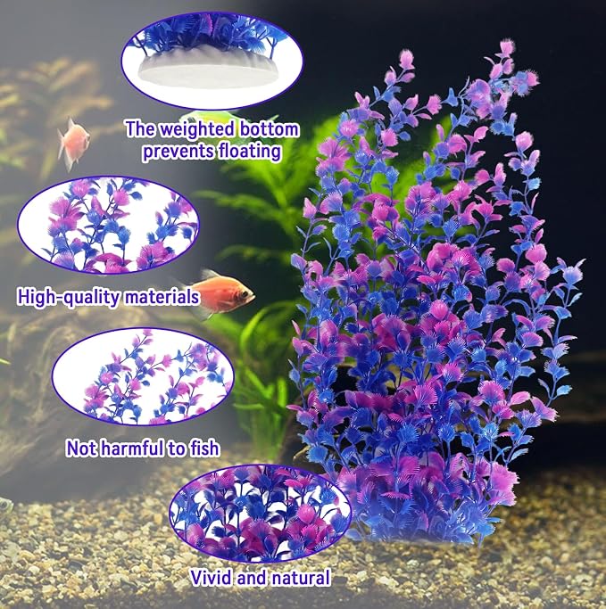 kathson Pack of 2 Tall Aquarium Plants,23 Inches Extra Large Plastic Seaweed Artificial Green Water Plants Safe Bendable Underwater Tall Fish Tank Decorations for Freshwater and Saltwater (Purple)