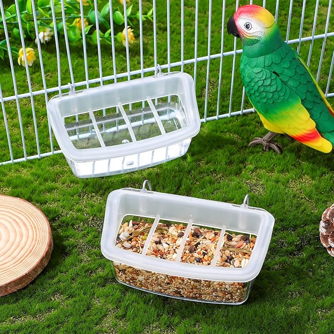 Veemoon 2pcs Splash Hanging Plastic Bird Cage Feeder No Mess Bird Cage Feeder Small Pet Parrot Feed Bowl Parrot Food Feeding Storage Container for Pet Parakeets, Cockatiels, Finches (4.5 * 2.3inch)