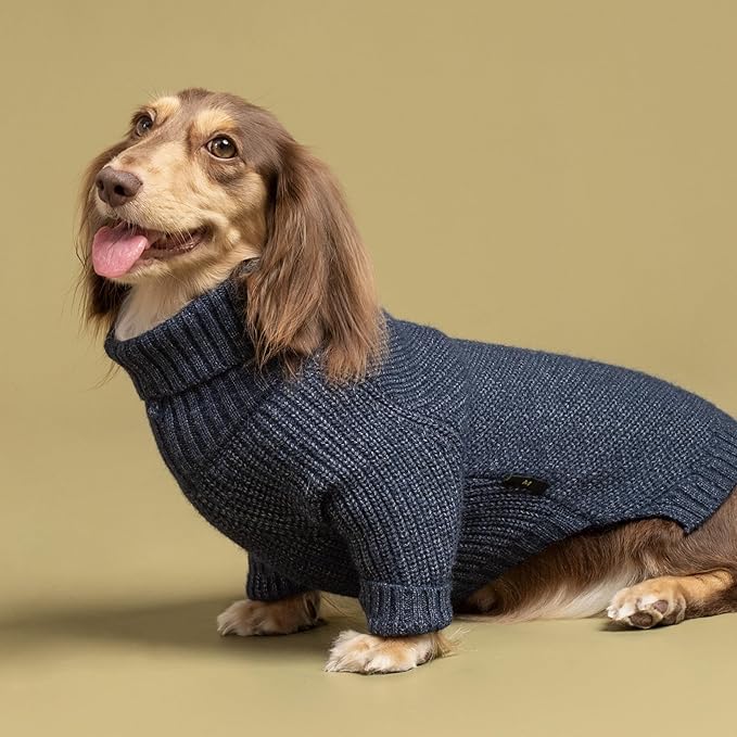 Fitwarm Turtleneck Knit Dog Sweater, Thermal Dog Winter Clothes for Small Dogs Boy Girl, Cozy Sweaters for Dogs, Doggy Pullover Jumper, Pet Outfit, Heather Navy Blue, Large