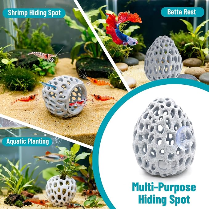 Obfuscate Shrimp Hides for Aquarium, Realistic Coral Rock Aquarium Decor | Shrimp Cave with Suction Cup, Non-Toxic PETG,Shrimp Tank Accessories,Fish Tank Hideout for Small Fish, Shrimp,Guppies, Betta