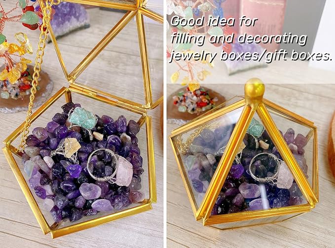QINJIEJIE Amethyst Crystal Gravel Polished Rocks Chips Stones Pea Quartz 0.3-0.4" Tumbled Stone Crushed Natural Gem Gravel Home Decoration Small Pebbles Vase Filler Landscape Bottom Ornament 0.9lb