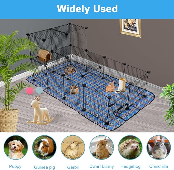 24 Panels Large Guinea Pig Loft Playpen, Indoor Outdoor C&C Small Animal Cage, Pet Playpen with Waterproof Mat, 12 X 12 Inch Interior Metal Wire Yard Fence for Guinea Pigs, Bunny, Hedgehog, Chinchilla