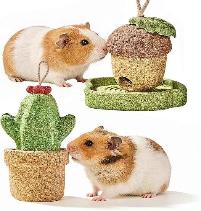2 Pack Guinea Pig Chew Toys, Prevent Teeth Overgrowth, Rabbit Chew Toys, Natural Treats for Rabbit/Hamster Toys, Natural Timothy Grass & Vegetables, Small Animal Toys for Habitat Decoration