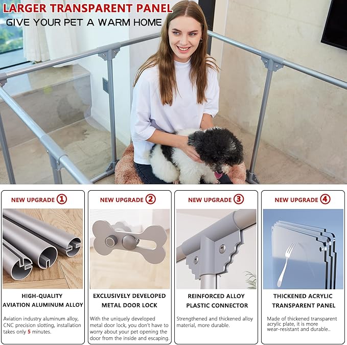 Acrylic Dog Playpen Dog Playpen Indoor Puppy Pen Pets Fence Puppies Cage10 Panels for Puppies Dog Play Pens for Dogs Indoor (8)