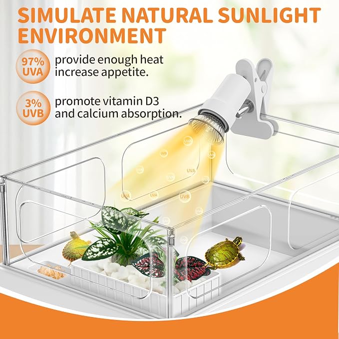 GOZILLA Reptile Heat Lamp, 360° Rotatable Turtle Light with 25W+50W UVA/UVB Reptile Light Bulbs, Turtle Lamp for Reptile and Amphibian Tanks, Terrariums and Cages.(White)