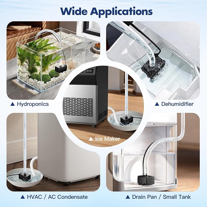 Automatic Mini Sump Pump for Dehumidifier with Level Sensor to Remove Water | 100–240V, Max. 87 GPH, 8.2 FT Max Lift, Submersible Water Pump for AC Drain Pans, Float Switch Alternative with Auto Shut-Off