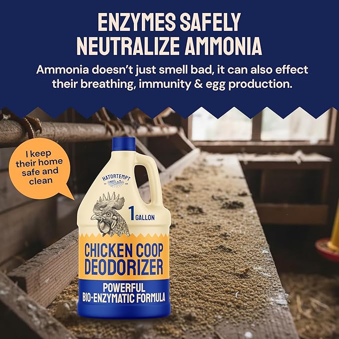 Hatortempt Chicken Coop Deodorizer & Cleaner Spray - 1 Gallon, Unscented - Ammonia Control Odor Eliminator & Coop Refresher for Chickens