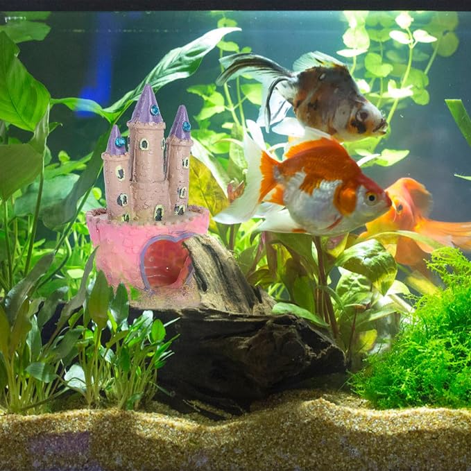 Mipcase Aquarium Castle Decoration Resin Fish Tank Ornament with Fish Hidden Cave Tank House for Betta Freshwater and Saltwater Tanks 4.52 X 2.95 X 2.36 in