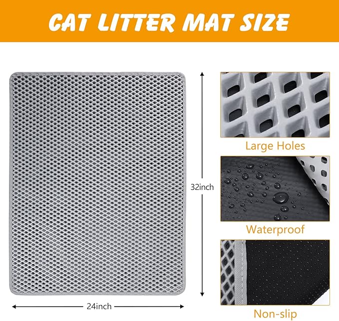 Double Layer Cat Litter Mat, 30x24 Inch Waterproof Litters Box Mat, Non-Slip Cat Mat for Litter Box