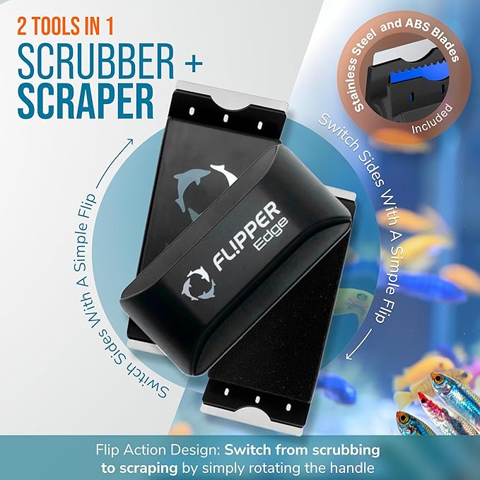 Flipper Edge 2-in-1 Scrubber Scraper Floating Magnetic Fish Tank Aquarium Cleaner with Dual Blades - Efficient Glass & Acrylic Aquarium Cleaning Tools (Standard)