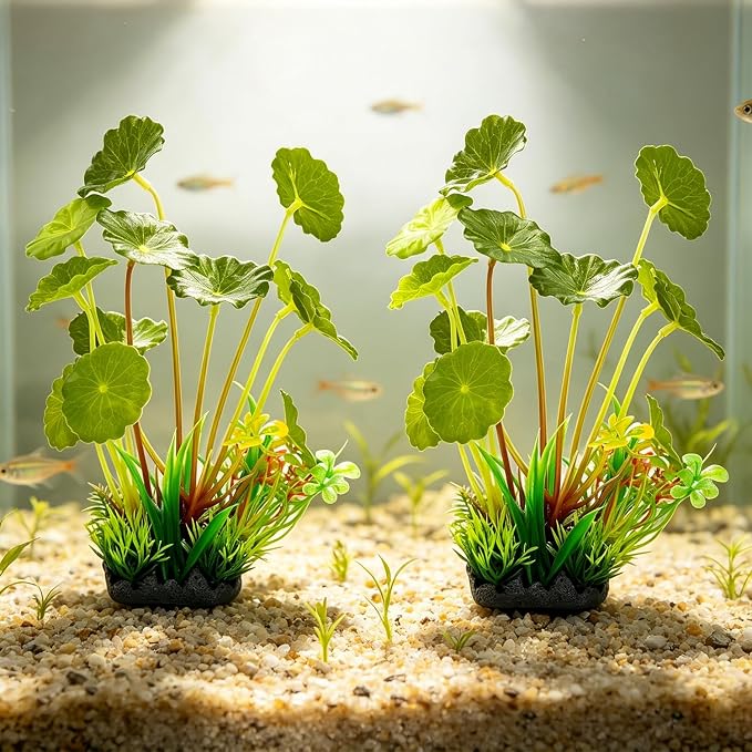 Silk Aquarium Plants 2-Pack 9.1 Inches (Green) | Soft non-toxic silk, realistic and fade-resistant, weighted base, easy installation, for tanks.
