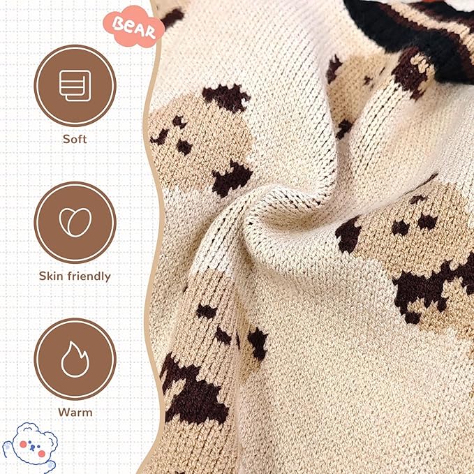 ABRRLO Small Dog Sweaters Cute Bear Dog Cardigans Clothes for Small Medium Dogs Boy Girl Puppy Cat Knitting Cardigan Outfits Dogs Winter Coats Warm Pet Doggy Clothes Soft Knitwear Apparel (Beige,XS)
