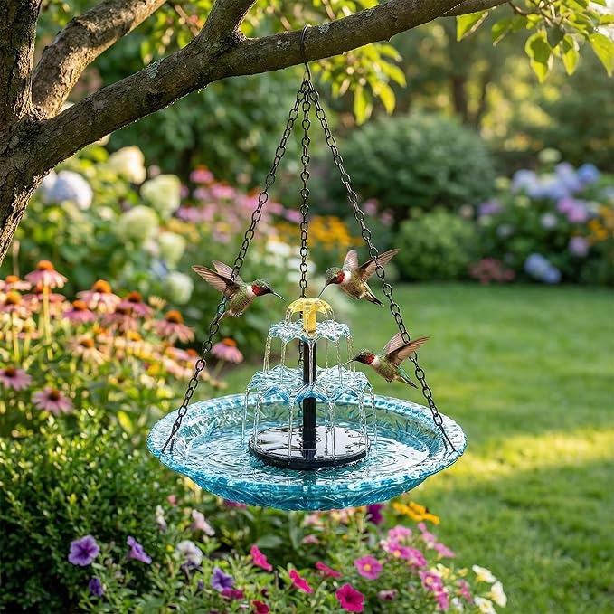 Solar Cascade Hanging Bird Bath Fountain, 2026 New Hanging Bird Bath with Flowing Water for Outdoors Garden Patio Backyard Lawn Decor (Gray)