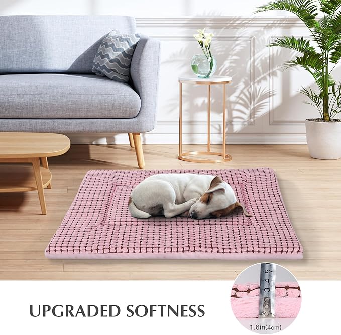 BVAGSS Reversible Dog Crate Pad, Memory Foam Pet Bed Mat, Soft Warm Machine Washable Sleeping Kennel Mattress for Small Medium Dogs XH079 (36''x23''x1.6'',Pink)