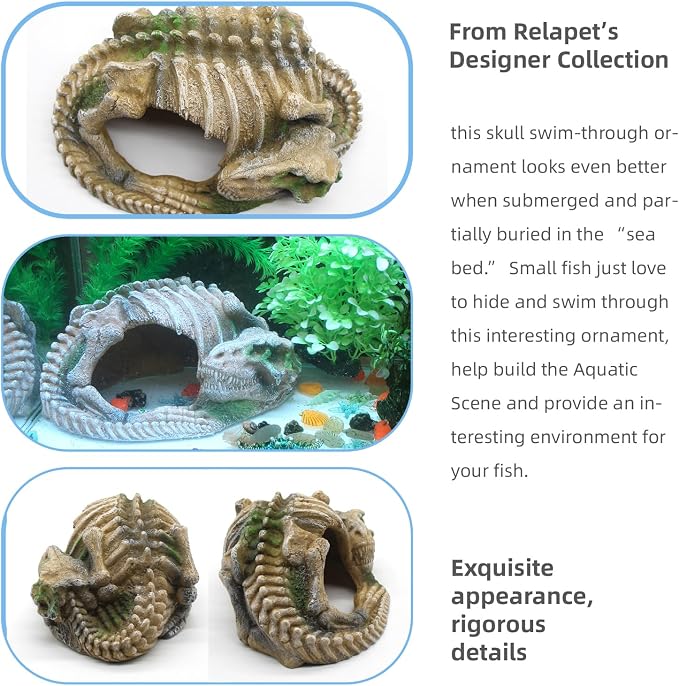 Reptile Hide Skull Animal Skeletons Decorations, Aquarium Hideaway Cave Fish Tank Decorations for Amphibians, Betta Fish, Shrimp, Lizards, Leopard Gecko