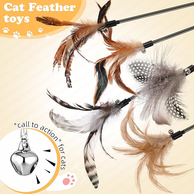 Leitee 25 Pcs Cat Wand Toy Feather Stick Cat Toy Bulk Feather Toys and Teaser Wand Bulk Interactive Stick for Indoor (Classical Color)