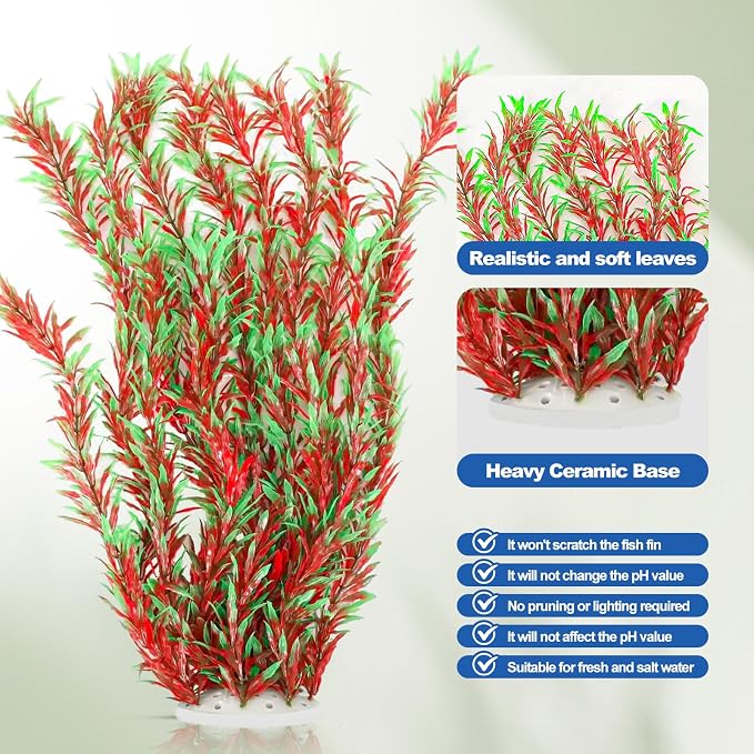 CousDUoBe 21 Inch Aquarium Plants Set Tall Fish Tank Plants – Realistic Artificial Fish Tank Decorations (1 Pcs Large Green Fish Tank Plants, 5 Pcs Small Plants)
