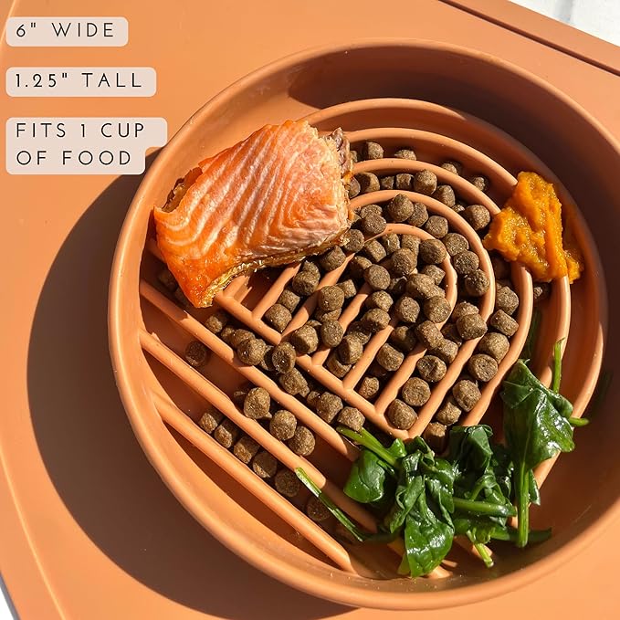 Should We Go? - The Slowdown Bowl Silicone Slow Feeder for Cats & Kittens, Slow Eating Mealtime Solution with Modern Lick Mat Design, Reduces Gulping, Fits 1 Cup 6” Across x 1.25” Tall, Small-Tan