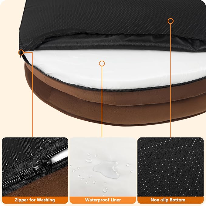 Dwanton Orthopedic Dog Bed for Medium Dogs with Gel Memory Foam, Waterproof Dog Sofa, Washable Pet Bed with Four Sided Bolster Cushion, Removable Cover & Non-Slip Bottom, 28", Brown