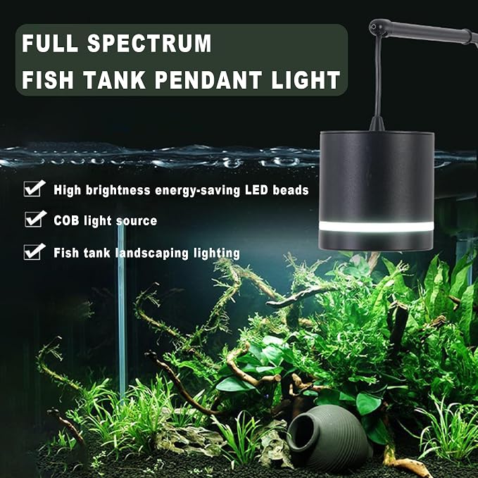 LIYAOLI Aquarium Pendant Lighting, Adjustable Tri-Spectrum LED for Planted Tank,Clip-On Hanging Fish Tank & Freshwater Plants | Full Spectrum Spotlight (White/Blue Light)