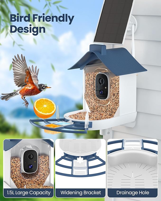 Mother’s Day Present for Mom, Smart Bird Feeder with Camera, AI Bird Identification, Solar Powered Wireless Outdoor Bird Watching Camera, Auto Capture Video & Instant Notifications for Bird Lovers