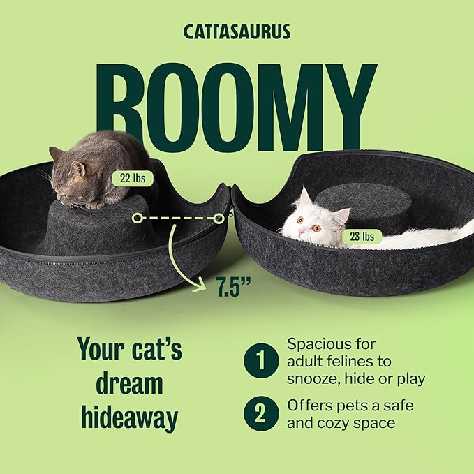 Cattasaurus Peekaboo Cat Cave for Multiple & Large Cats Up to 30-45 Lbs, Scratch Detachable & Washable Tunnel Bed, Comfy Donut Cat Cave (Dark Gray, Large)