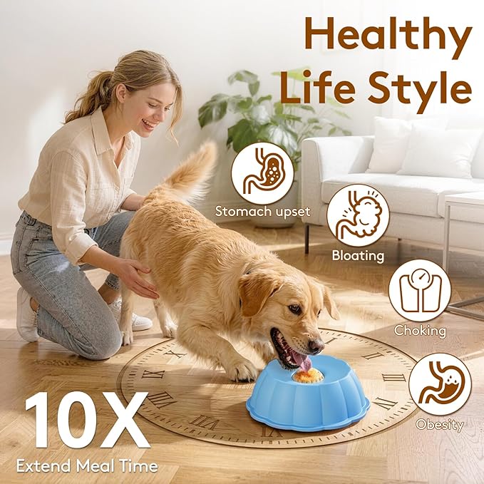 Slow Feeder Dog Bowls for Liquid Treat, Entertained Ball Dog Lick Bowl, Non-Slip Bone Broth Dog Licking Toys, 4/5 Cup Yogurt Dog Slow Feeder Bowl for Dietary Supplement/Post-op Nutrition (Blue)