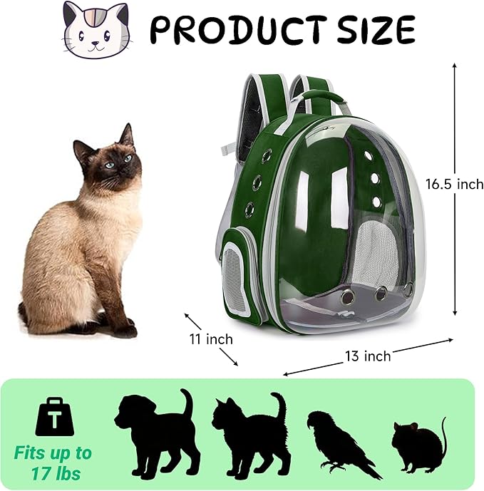 Cat Bubble Backpack Carrier for Small Medium Dogs Cats Carrying Bag, Airline Approved Pet Travel Carrying Bag Dog Hiking Walking Outdoor Backpack (Dark Green)