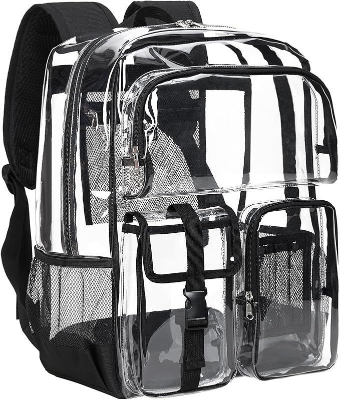 Vorspack Clear Backpack for School - Heavy Duty Transparent Bookbag for Girls Boys Extra Large See Through backpacks for Work, College, Travel - Black