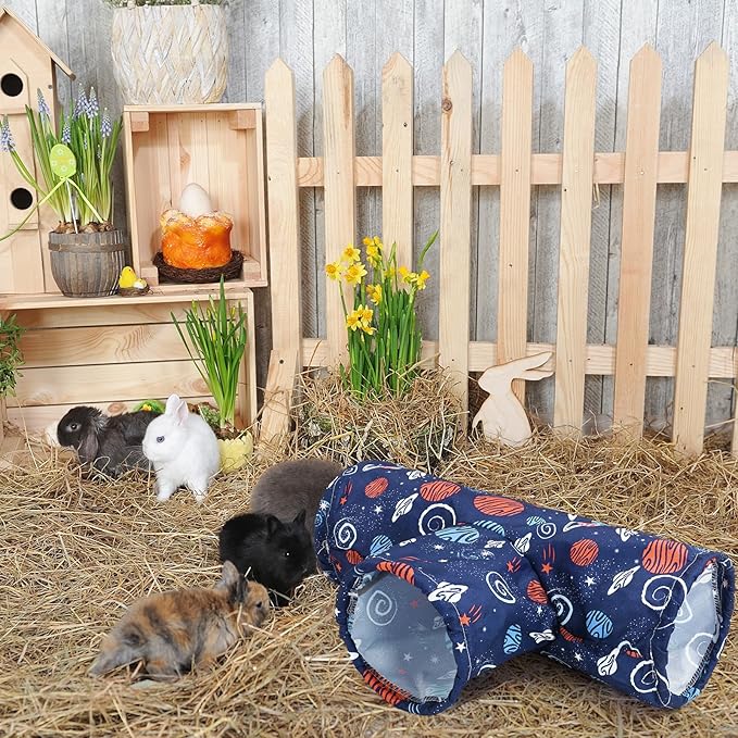 JarThenaAMCS Guinea Pig Tunnel 3 Way Washable Guinea Pig Hideout Foldable Rabbit Tunnel Blue Galaxy Small Animal Toy for Bunny Hamster Chinchilla Ferret Accessory