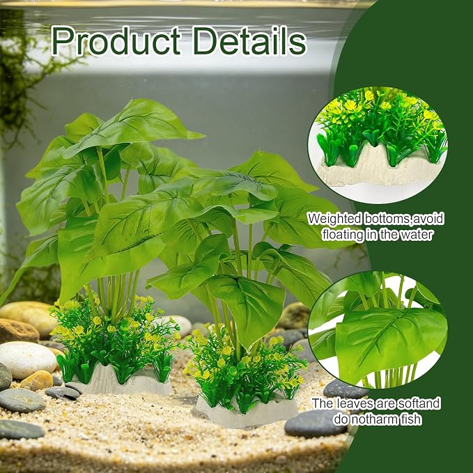 Silk Aquarium Plants 2-Pack 11in Tall for Medium to Large Tanks | Soft non-toxic silk, weighted base, bendable stems, no maintenance, ideal for 20+ gal tanks.